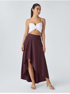 HALARA Breezeful High Waist High-Low Amaranth Flowy Layered Midi Skirt Sz L